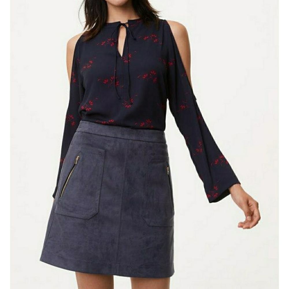 LOFT Leafed Tie Neck Cold Shoulder Blouse